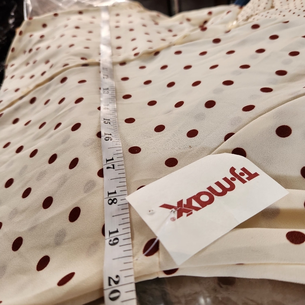 Sahara Top Size 7 Sheer Lightweight Longsleeve Ivory Color Red Polka Dots Print - Picture 7 of 12